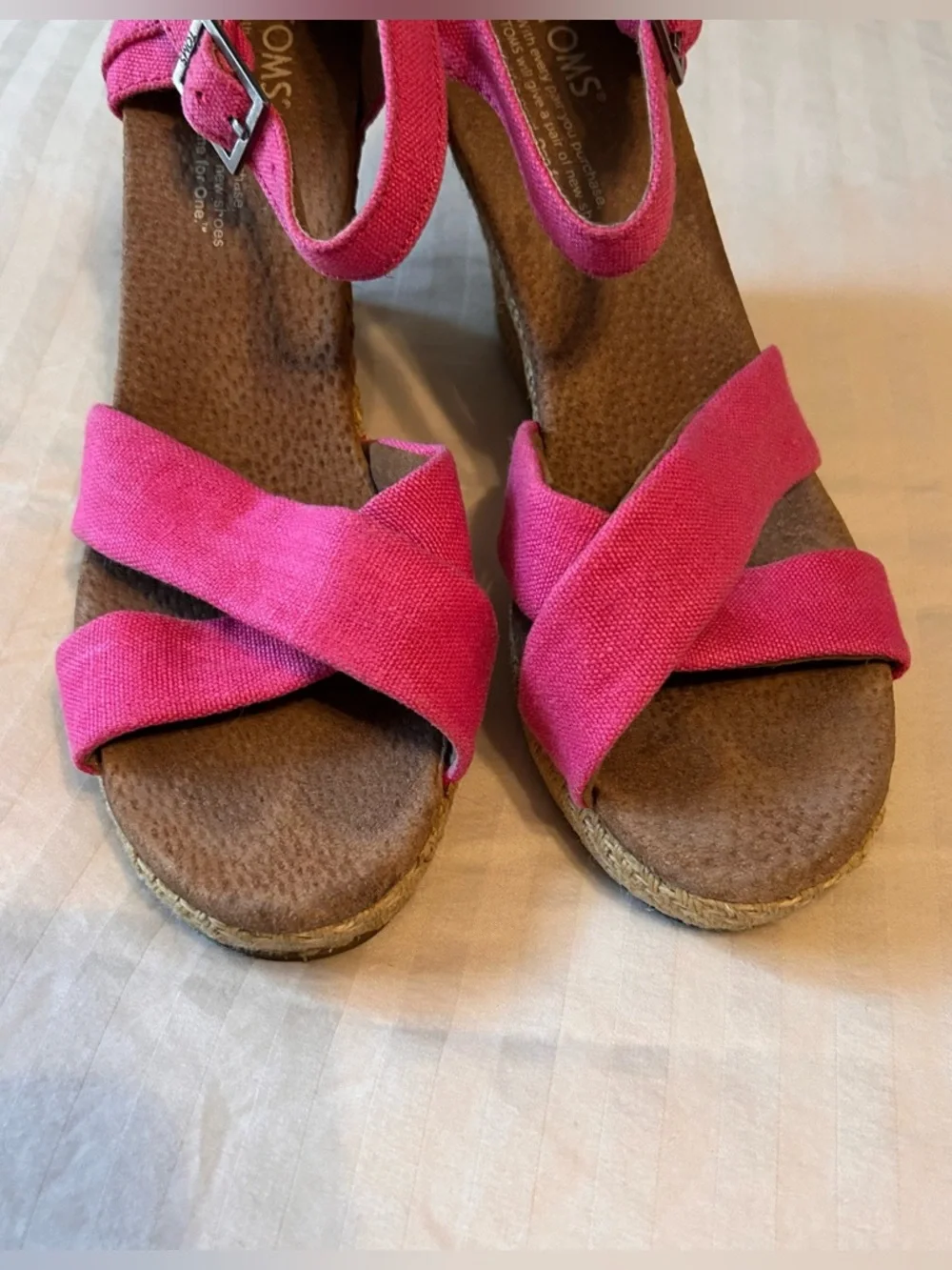Toms Pink Strappy Wedge Espadrille Sandals